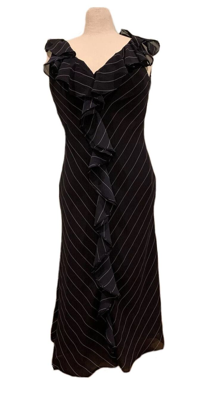 American Living Women's Maxi Dress Sleeveless Black And White Striped Size 8